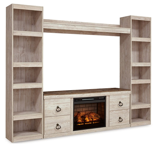 Willowton 4-Piece Entertainment Center with Electric Fireplace