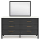 Cadmori Full Upholstered Panel Bed with Mirrored Dresser, Chest and 2 Nightstands