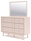 Wistenpine Full Upholstered Panel Bed with Mirrored Dresser