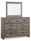 Zelen Full Panel Bed with Mirrored Dresser, Chest and Nightstand