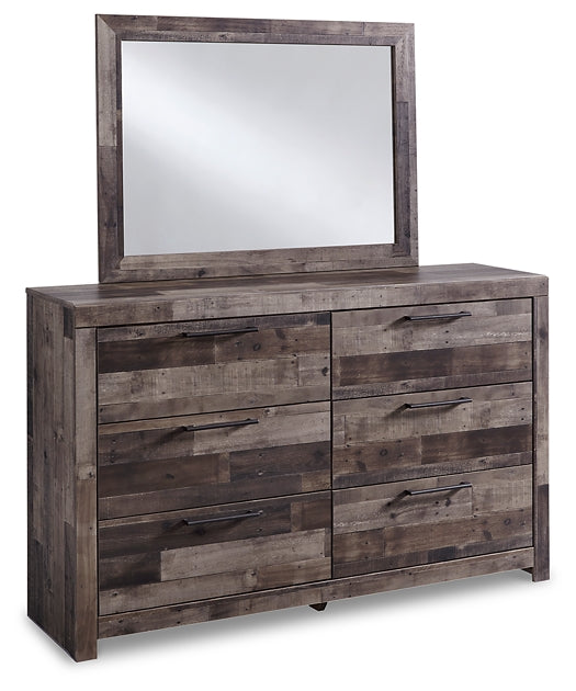 Derekson Full Panel Headboard with Mirrored Dresser and Chest